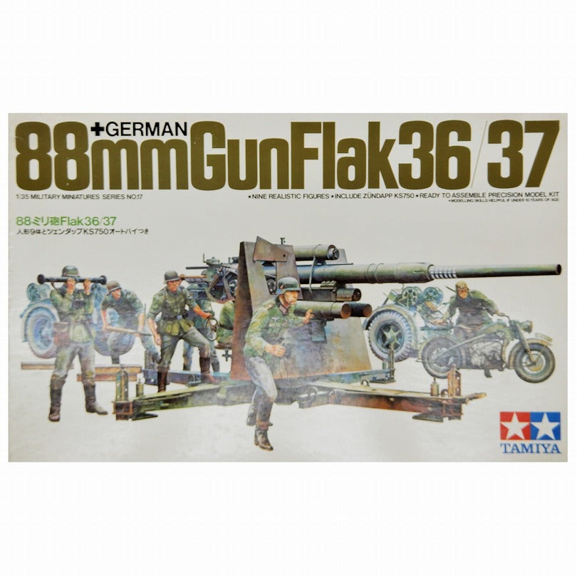 TAMIYA Plastic Model 1/35 German 88mm Gun Flak 36/37 plus 9 Realistic Figures and Zuendapp KS750