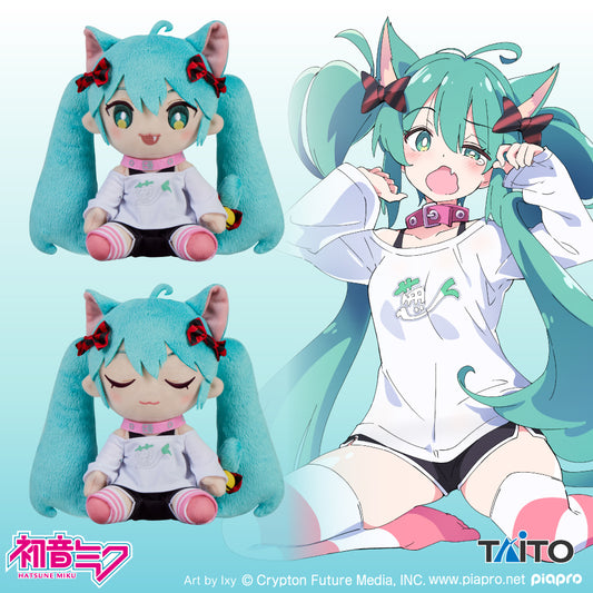 Hatsune Miku Original Plush Toy - Cat-ear T-shirt Ver. B (Bottom of image, eyes closed.)