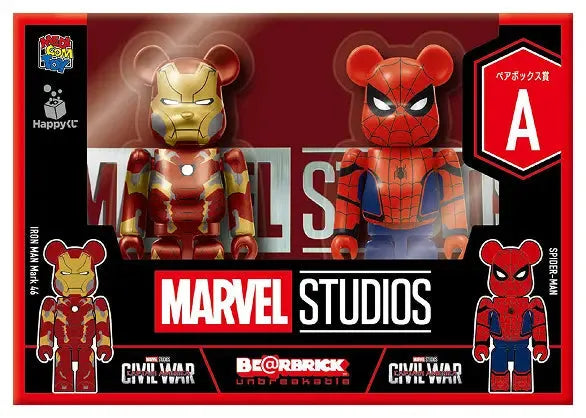 MARVEL STUDIOS - BE@RBRICK 100% Pair Box [IRON MAN Mark 46 & SPIDER-MAN] [Happy-Kuji Pair Box Prize A]