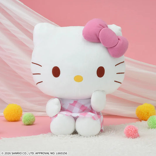 Hello Kitty LL Plush Toy Pink Check Ver.